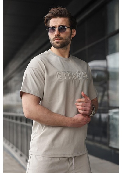 Boyalı Gri Erkek Şort T-shirt Takım E7347