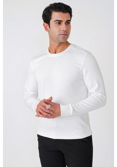 Efor Comfort Fit Omuz Modelli Uzun Kollu Esnek Pamuk Ekru Tişört Ts 933