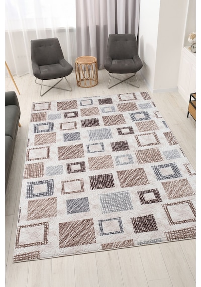 Raschel Carpet Mavi-kahve Emboss Çökme Kare Desenli Kalın Yumuşak Kaymaz Özel Taban Halı Yolluk