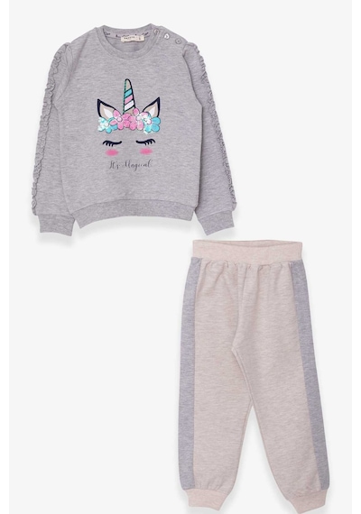 Breeze Kız Çocuk Eşofman Takımı Unicorn 1.5-5 Yaş, Gri Melanj