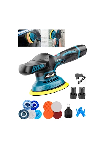 Pro Müller 58 V 10 Ah Orbital Çift Akülü 6 Kademe Devir Ayarlı Pasta Cila Polisaj Ve Zımpara Makinesi