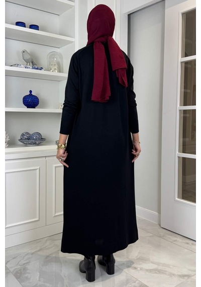 Rabia Şamlı Beyza Fitilli Triko Elbise Siyah Normal