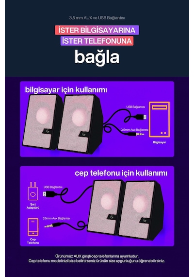 2 Li Tak Çalıştır Usb Bilgisayar Hoparlörü Güçlü Ses, Kompakt Tasarım, Ev-ofis Kullanıma Uygun