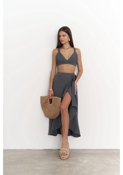 Mai Collection Mai Studios Co. Adelina Antrasit Müslin Crop-etek Takım Antrasit