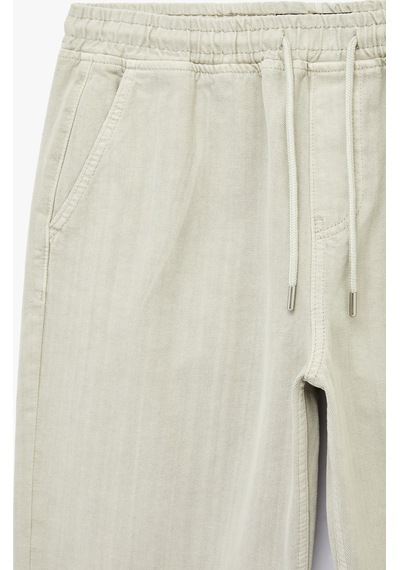 Koton Pamuklu Cepli Beli Bağcıklı Bol Oversize Jogger Jean Pantolon Taş 6sam40275nd