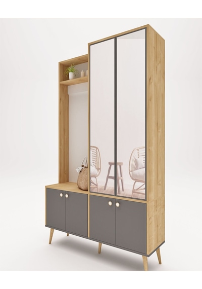 Floradesign Venus Vestiyer / Aynalı Vestiyer / Antre Portmanto Meşe+antrasit