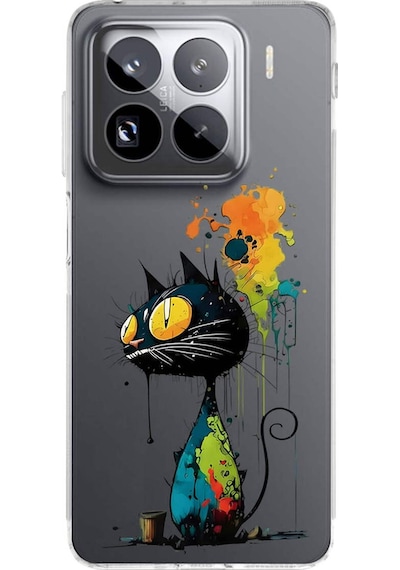 Xiaomi Mi 14 Pro İle Uyumlu Splash Kedi Tasarımlı Şeffaf Silikon Kılıf Şeffaf