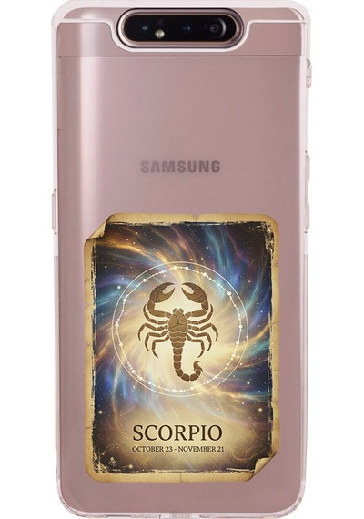 Samsung Galaxy A90 İle Uyumlu Burç Kartları Akrep Tasarımlı Şeffaf Silikon Kılıf Şeffaf