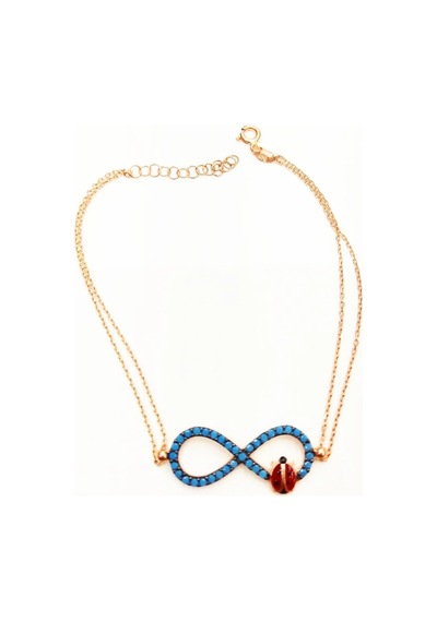 Oriental Kuyumculuk Jewellery Firüze Taşlı Uğur Böcekli Sonsuzluk Rose Gümüş Bileklik Rose
