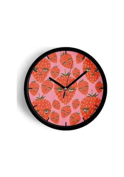 Soyut Çilek Meyve Modern Tasarım Duvar Saati - 25cm - Önü Camlı Siyah Kasa - Sessiz Mekanizma-jh0121 Siyah
