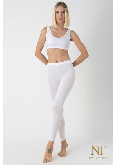 Nt Underwear Kadın Bambu Uzun Tayt Hafif, Rahat, Terletmeyen Beyaz