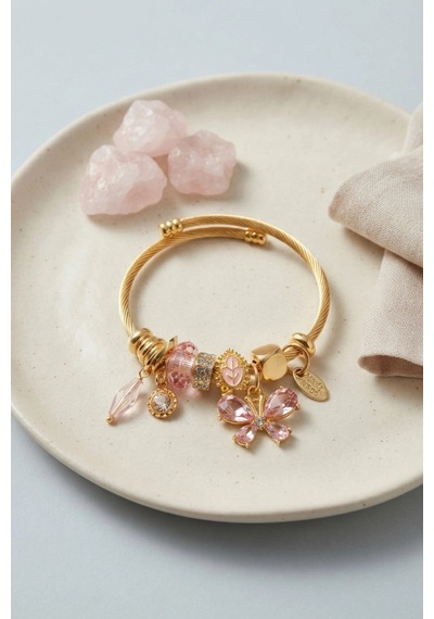 Mey İthalat Pembe Kelebek Model Charmlı Bileklik Diğer