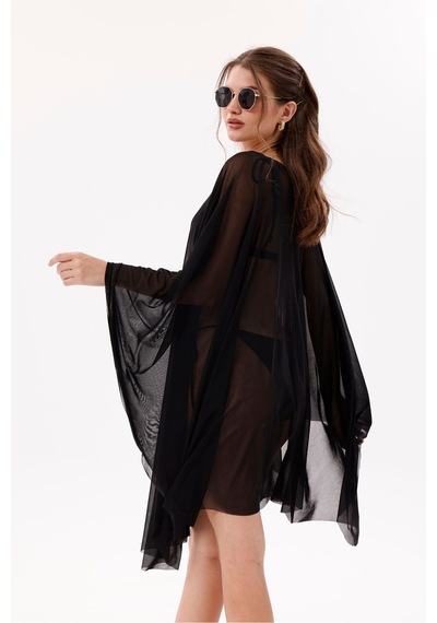 Tarzını Seç Kısa Kimono Pareo - Tesettür Pareo - Esnek Likralı Tül Siyah 180x135 Cm Çok Renkli