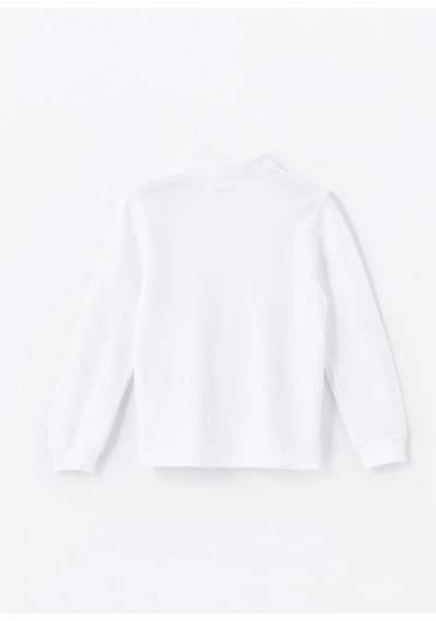 Waynap Uzun Kol Polo Yaka Unisex Okul Tshirt - Beyaz