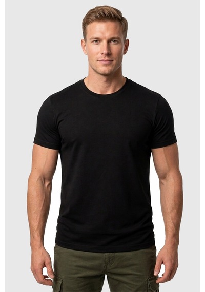 Rizzup Erkek Siyah Slim Fit %90 Pamuk Likralı Yumuşak Dokulu Basic Tişört 1801131
