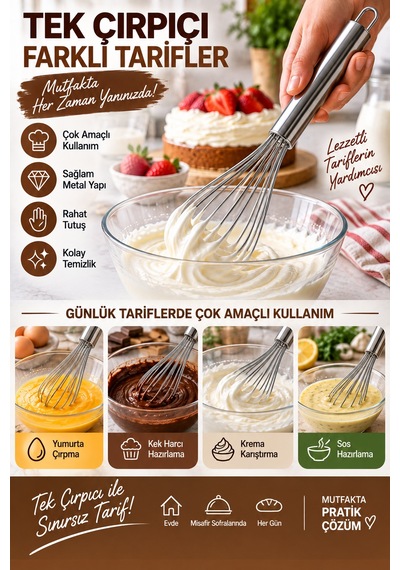 30 Cm Metal Çırpıcı Paslanmaz Çelik El Çırpıcısı Yumurta Kek Krema Sos Karıştırıcı Mutfak Gereci Tel Gümüş