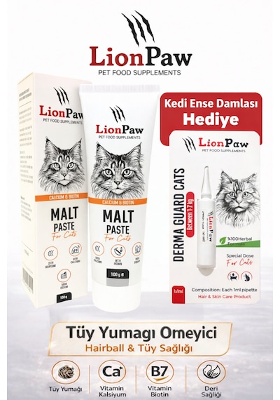 Kedi Malt Macunu 100g Tüy Yumağı,kusma Önleyici,taurin,biotin Sindirim Destekli Kedi Damlası Hediye