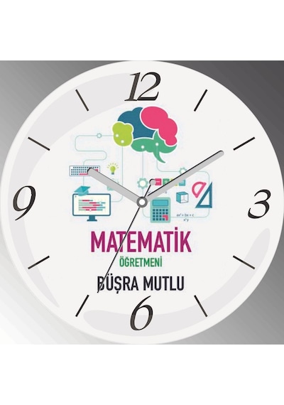 Kişiye Özel Matematik Öğretmeni Hesap Çap 30cm Sessiz Akar Bombeli Gerçek Cam Duvar Saati Siyah
