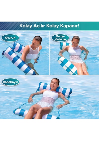 Hava Yastıklı Fileli Şişme Havuz Koltuğu 4'ü 1 Arada Deniz Ve Havuz Yatağı Mavi