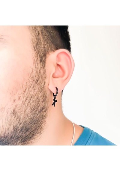 Bz 316l Çelik Unisex Siyah Tek Makas Küpe Unk-488 Siyah