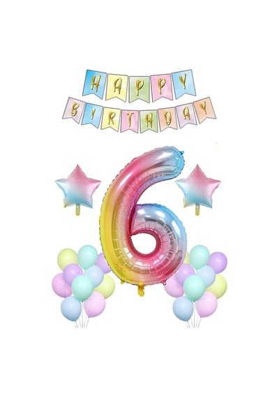 Gökkuşağı 6 Yaş Doğum Günü Parti Süsleme Seti Gökkuşağı Rakam,yı