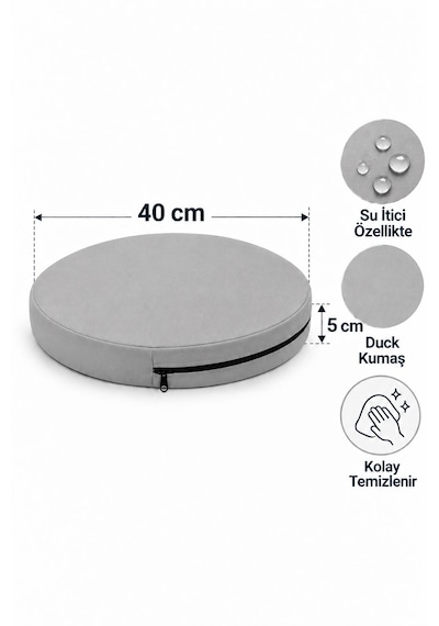Kreş Minderi Anaokulu Aktivite Minderi, Bahçe, Dekor, Sandalye Minderi 40x40x 5 Cm Yuvarlak Minder 1 Adet Gri
