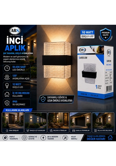 Ip66 50.000 Saat Led Ömrü 10w İnci Led Aplik Duvar Lambası Ars-348956 Çr