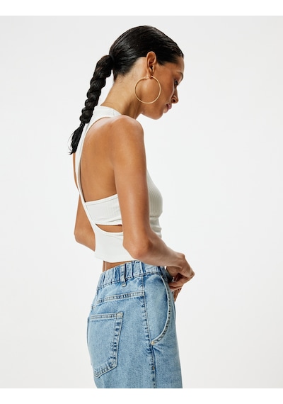 Koton Halter Yaka Atlet Fitilli Sırt Detaylı Kolsuz Slim Fit Ekru 4sal30353ık Ekru