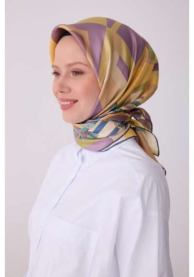 Belli Obje Desen İpek Twill Eşarp - 2026 İlkbahar-yaz T 4300 Gül Kurusu