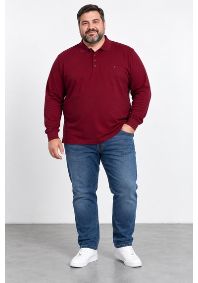 Bihan Store Erkek Battal Boy Gömlek Yaka Uzun Kollu Cepli Sweatshırt Y26-4010-bordo