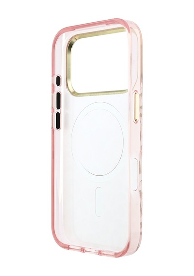 Apple iPhone Uyumlu 18 Pro Max Kılıf Guess Lisanslı M-safeli Üçgen Logolu Simli Leopar Desenli Kapak Pembe