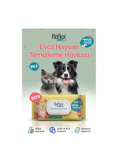 Reflex Care Nergis Çiçeği Kokulu Evcil Hayvan Temizleme Havlusu 50'li X 2 Adet