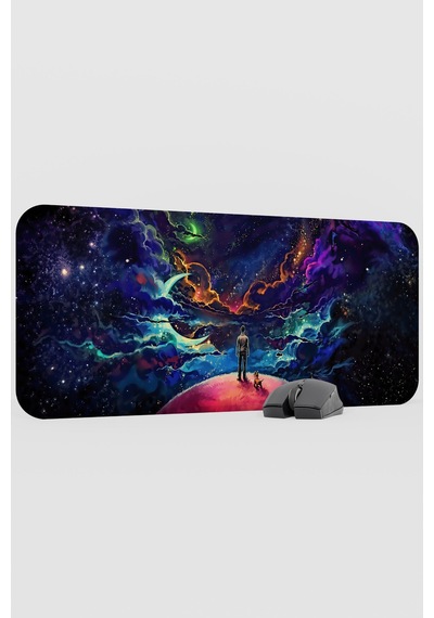 Dijital Evrende Köpek Ve Adam V4 70x30 Xl Gaming Kauçuk Kaymaz Taban Mouse Pad Fare Altlığı