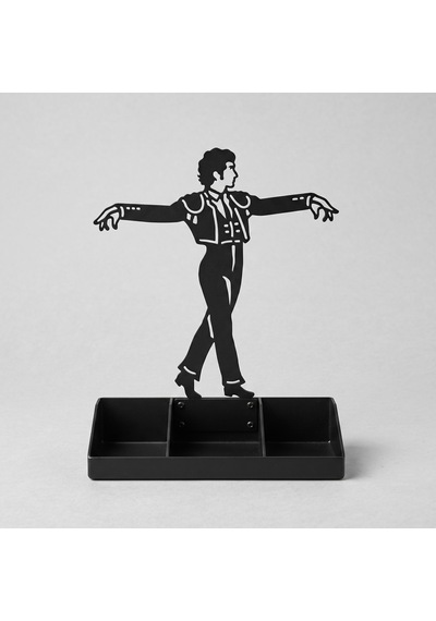Mens Jewelry Stand & Organizer Flamenco Dancer Valet Tray For Cufflinks, Rings, Watches Black Metal Desk Accessory Gift For Hi Siyah