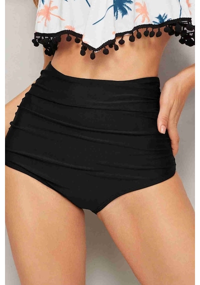 Angelsin Önden Büzgülü Yüksek Bel Bikini Altı Siyah