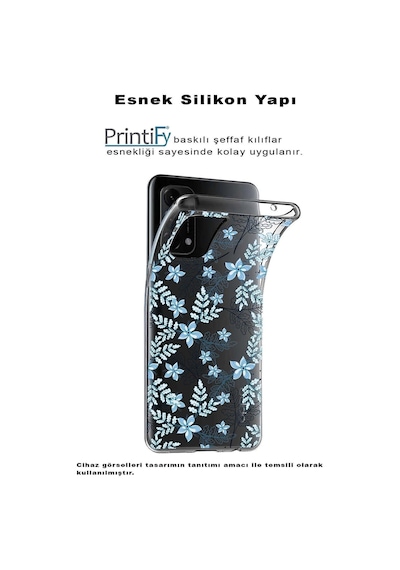 Redmi 10c Kapak Floral Mavi Tasarımlı Şeffaf Kılıf