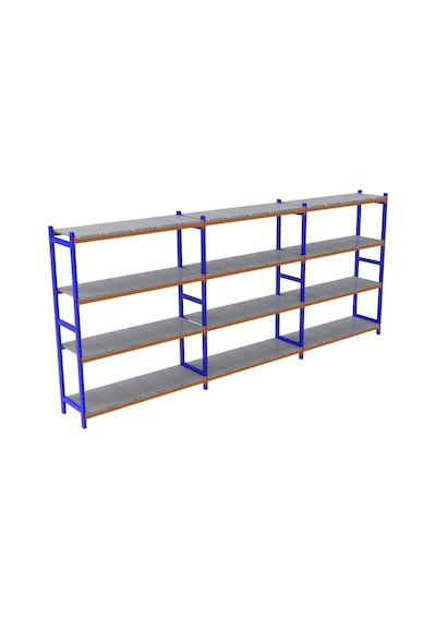 Raf Burada 4 Katlı 3'lü Depo Rafı - 300-350 Kg Taşıma Kapasiteli Hafif Rack Raf- 50x90x200 cm