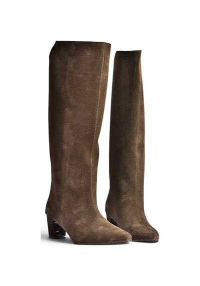 Fox Shoes Z654280161 Kahverengi Hakiki Deri Süet Kalın Topuklu Kadın Çizme