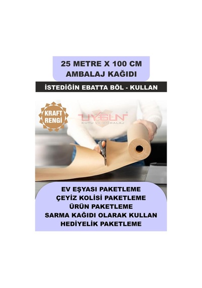 100 Cm X 25 Metre Bobin Kraft Rengi Ambalaj Kağıdı, Ev Eşyası, Çeyiz, Hediye, Ürün Paketleme 25 Adet