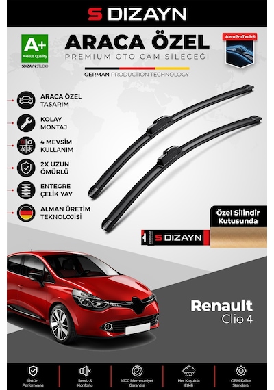 S-dizayn Renault Clio 4 Hb Ön Cam Silecek Seti 2012-2019 Premium Araca Özel 65-35 Cm A+ Kalite