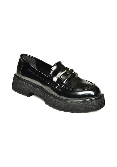 Fox Shoes T996198408 Siyah Rugan Kalın Tabanlı Makosen Kadın Ayakkabı Siyah-rugan Siyah