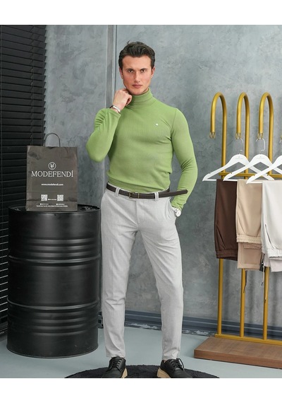 Modefendi Slim Fit İtalyan Kesim Tam Balıkçı Boğazlı Kazak Fıstık Yeşili