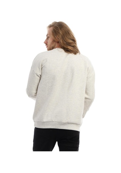 Polostate Erkek Bisiklet Yaka Karyoka Dikişli Sweatshirt Kar Melanj
