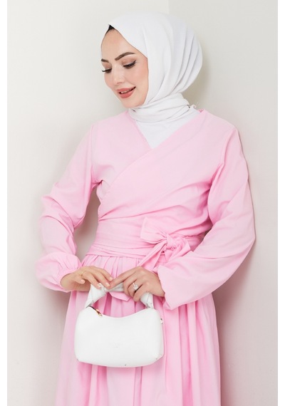 Bestenur Bağlamalı Bluz Etek İkili Takım 1465 - Pudra Pudra