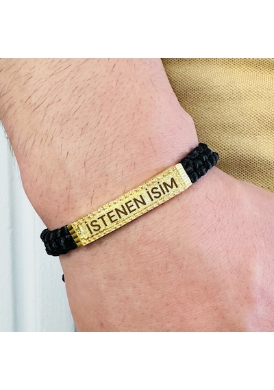 Gümüş Erkek Bileklik,14k Altın Kaplama,sim Desen Isim Yazılabilir