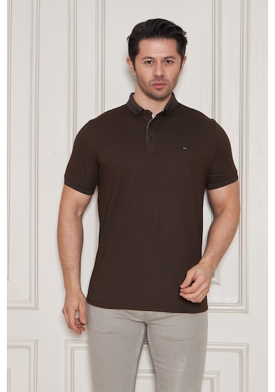 Jeus Erkek Pike Lacoste Kumaş Yakalı Kahverengi Tshirt