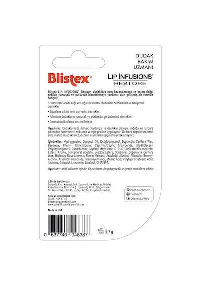 Lip Infusion Restore - Yoğun Nem, Yumuşaklık Ve Pürüzsüzlük Etkili Yenileyici Dudak Kremi- 3.7gr