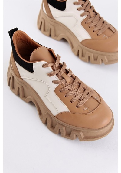 Barbara Taba Hakiki Deri Kalın Tabanlı Kadın Sneaker-Taba