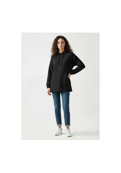 Lyvean Kapşonlu 3 İplik Penye Sweatshirt Siyah