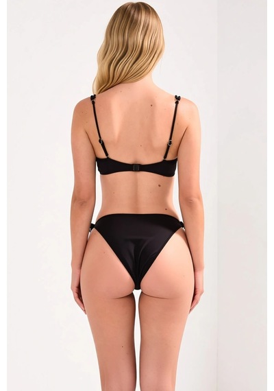 Benerly Kadın Bikini Takımı Bralette Üst Tünelli Sabit Kap Balensiz Kolsu Siyah